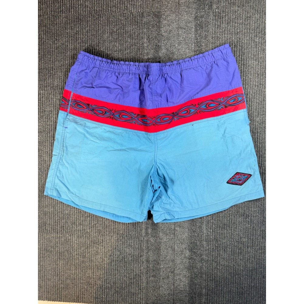 Vintage Gotcha Swim Trunks Mens 34 Blue Purple Colorblock Nylon Surf Shorts 90s